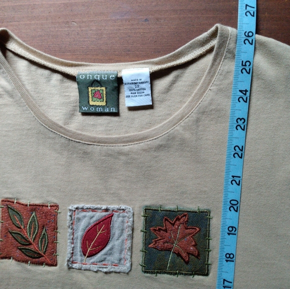 Onque Woman Leave Applique Cotton Jersey Top Long Sleeves - Picture 5 of 5